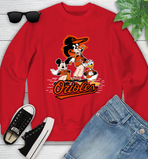 MLB Baltimore Orioles Mickey Mouse Donald Duck Goofy Baseball T Shirt Youth Sweatshirt 8
