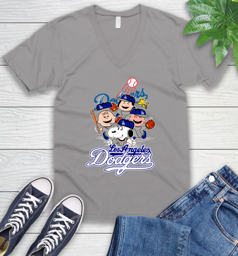MLB Los Angeles Dodgers Snoopy Charlie Brown Woodstock The Peanuts Movie Baseball T Shirt_000 V-Neck T-Shirt 3
