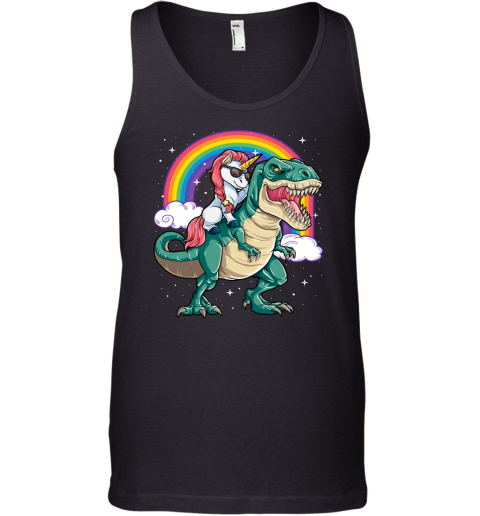 Unicorn Riding Dinosaur T rex Funny Men Women Rainbow Gifts Mens Tank Top