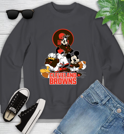 NFL Cleveland Browns Mickey Mouse Donald Duck Goofy Football Shirt Youth Sweatshirt 5