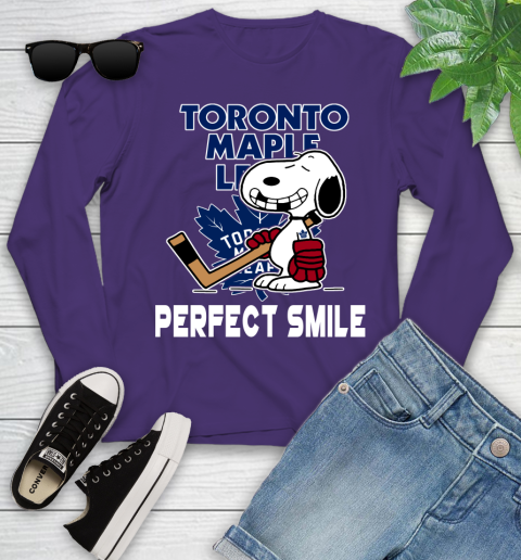 NHL Toronto Maple Leafs Snoopy Perfect Smile The Peanuts Movie Hockey T Shirt Youth Long Sleeve 4