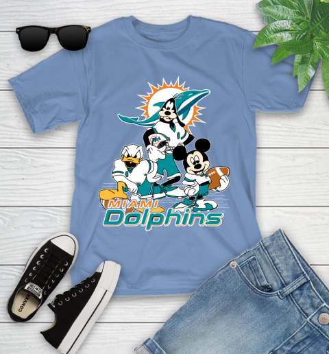 NFL Miami Dolphins Mickey Mouse Donald Duck Goofy Football Shirt Youth T-Shirt 15