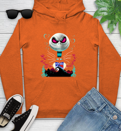 NHL New York Rangers Jack Skellington Sally The Nightmare Before Christmas Hockey Youth Hoodie 4