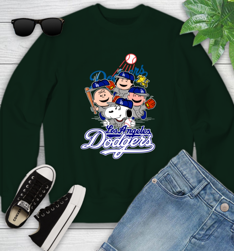 MLB Los Angeles Dodgers Snoopy Charlie Brown Woodstock The Peanuts Movie Baseball T Shirt_000 Youth Sweatshirt 9