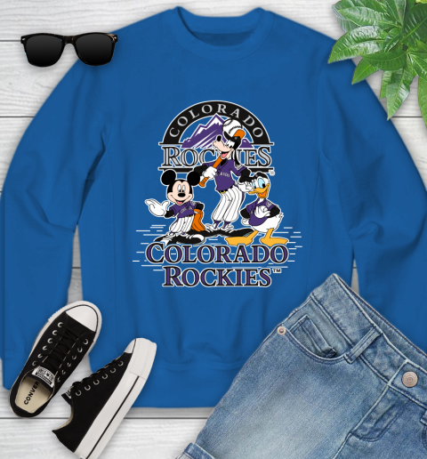 MLB Colorado Rockies Mickey Mouse Donald Duck Goofy Baseball T Shirt Youth Sweatshirt 7