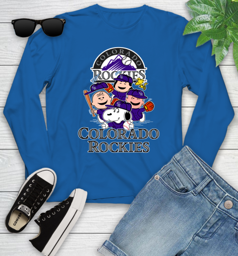 MLB Colorado Rockies Snoopy Charlie Brown Woodstock The Peanuts Movie Baseball T Shirt_000 Youth Long Sleeve 10