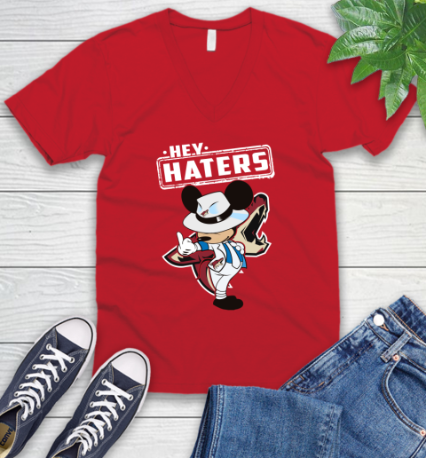 NHL Hey Haters Mickey Hockey Sports Arizona Coyotes V-Neck T-Shirt 6