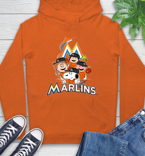MLB Miami Marlins Snoopy Charlie Brown Woodstock The Peanuts Movie Baseball T Shirt Hoodie 4