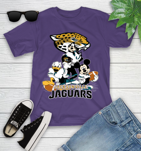 NFL Jacksonville Jaguars Mickey Mouse Donald Duck Goofy Football Shirt Youth T-Shirt 3