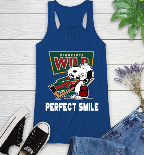 NHL Minnesota Wild Snoopy Perfect Smile The Peanuts Movie Hockey T Shirt Racerback Tank 8