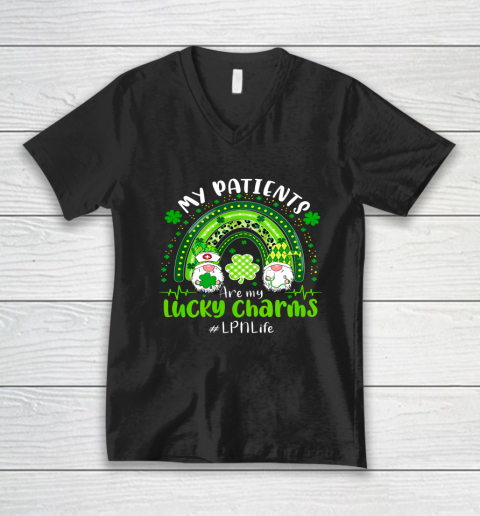 Gnome Patients Are My Lucky Charms LPN Life St Patricks Day V-Neck T-Shirt