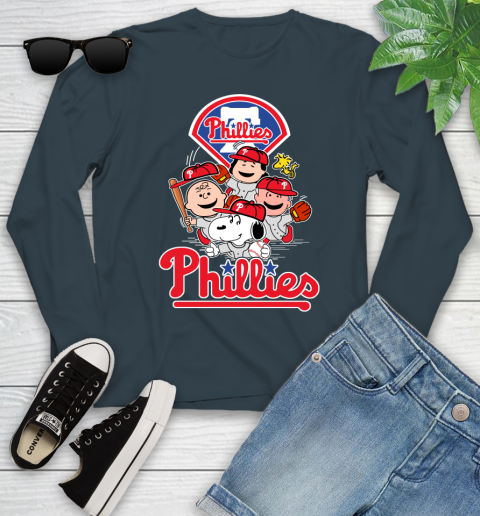 MLB Philadelphia Phillies Snoopy Charlie Brown Woodstock The Peanuts Movie Baseball T Shirt_000 Youth Long Sleeve 9