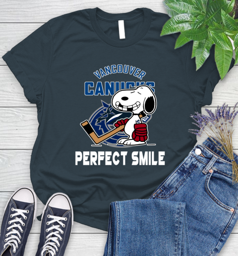 NHL Vancouver Canucks Snoopy Perfect Smile The Peanuts Movie Hockey T Shirt Women's T-Shirt 11
