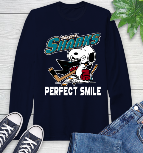 NHL San Jose Sharks Snoopy Perfect Smile The Peanuts Movie Hockey T Shirt Long Sleeve T-Shirt 3