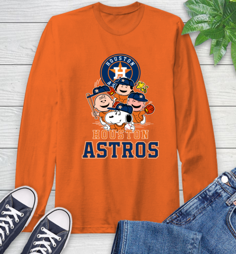 MLB Houston Astros Snoopy Charlie Brown Woodstock The Peanuts Movie Baseball T Shirt Long Sleeve T-Shirt 4