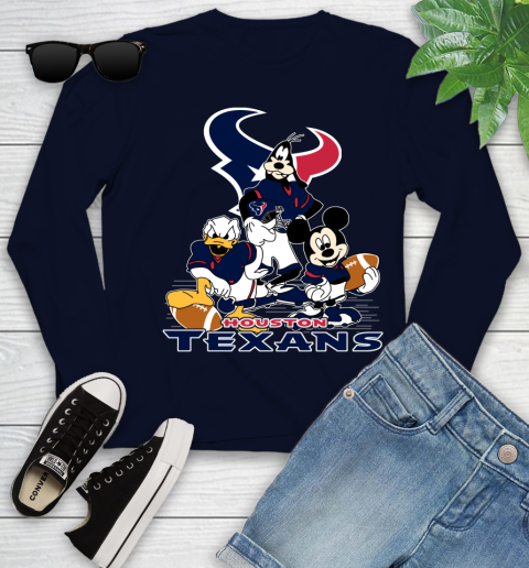 NFL Houston Texans Mickey Mouse Donald Duck Goofy Football Shirt Youth Long Sleeve 2