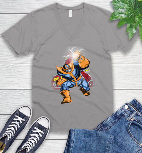 St.Louis Cardinals MLB Baseball Thanos Avengers Infinity War Marvel V-Neck T-Shirt 3