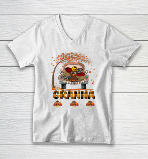 Hello Fall Thanksgiving Granna Gift Funny Turkey Truck V-Neck T-Shirt