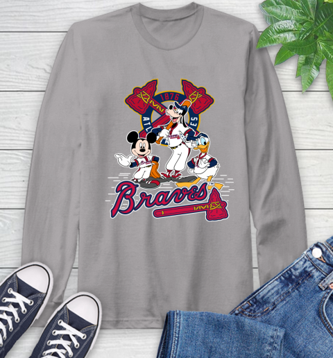 MLB Atlanta Braves Mickey Mouse Donald Duck Goofy Baseball T Shirt Long Sleeve T-Shirt 6