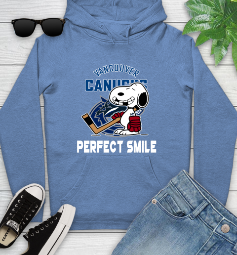 NHL Vancouver Canucks Snoopy Perfect Smile The Peanuts Movie Hockey T Shirt Youth Hoodie 13