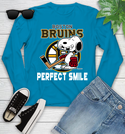 NHL Boston Bruins Snoopy Perfect Smile The Peanuts Movie Hockey T Shirt Youth Long Sleeve 8