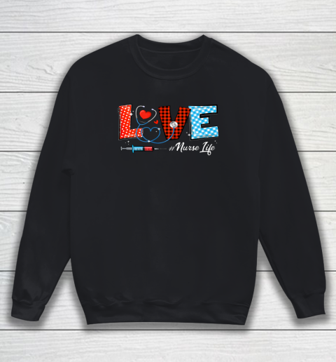 Love Nurselife Valentine Nurse Leopard Print Plaid Heart Sweatshirt