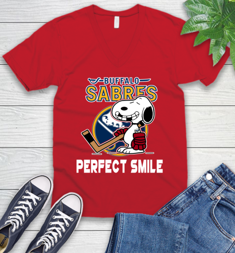 NHL Buffalo Sabres Snoopy Perfect Smile The Peanuts Movie Hockey T Shirt V-Neck T-Shirt 6