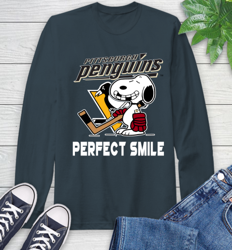 NHL Pittsburgh Penguins Snoopy Perfect Smile The Peanuts Movie Hockey T Shirt Long Sleeve T-Shirt 9