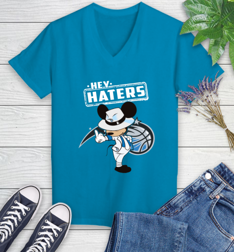 NBA Hey Haters Mickey Basketball Sports Orlando Magic Women's V-Neck T-Shirt 7