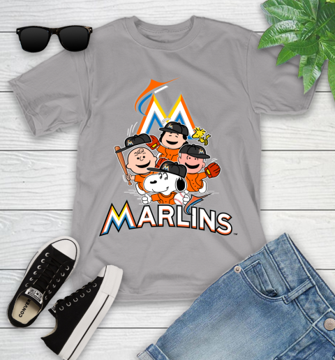 MLB Miami Marlins Snoopy Charlie Brown Woodstock The Peanuts Movie Baseball T Shirt Youth T-Shirt 4