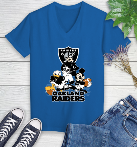 NFL Oakland Raiders Mickey Mouse Donald Duck Goofy Football Shirt Women's V-Neck T-Shirt 10