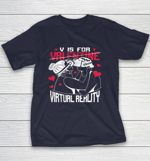 V Is For Virtual Reality Funny Valentine Couples Lovers Kiss Youth T-Shirt 10