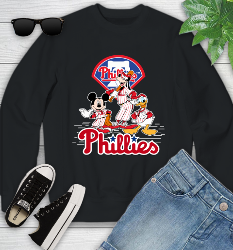MLB Philadelphia Phillies Mickey Mouse Donald Duck Goofy Baseball T Shirt Youth Sweatshirt