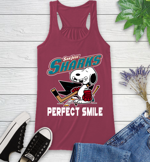 NHL San Jose Sharks Snoopy Perfect Smile The Peanuts Movie Hockey T Shirt Racerback Tank 7