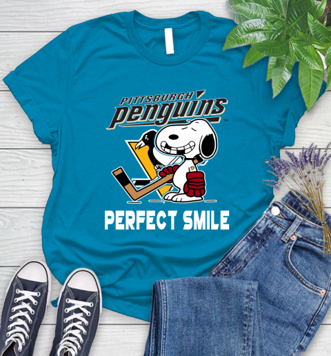 NHL Pittsburgh Penguins Snoopy Perfect Smile The Peanuts Movie Hockey T Shirt Women's T-Shirt 10