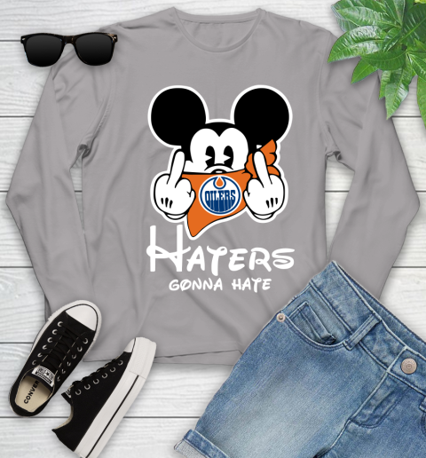 NHL Edmonton Oilers Haters Gonna Hate Mickey Mouse Disney Hockey T Shirt Youth Long Sleeve 5