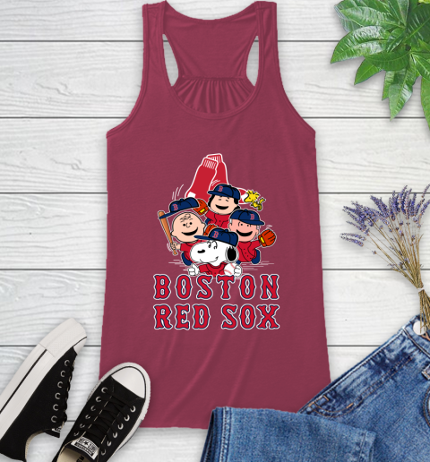 MLB Boston Red Sox Snoopy Charlie Brown Woodstock The Peanuts Movie Baseball T Shirt Racerback Tank 7