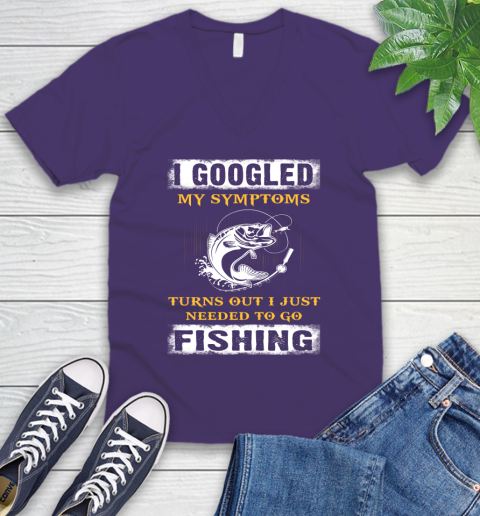 I Googled My Symptoms Turns Out I Needed To Go Fishing V-Neck T-Shirt 9