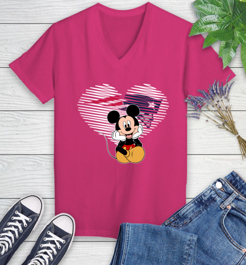 NFL New England Patriots The Heart Mickey Mouse Disney Football T Shirt_000 Women's V-Neck T-Shirt 9