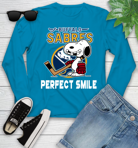 NHL Buffalo Sabres Snoopy Perfect Smile The Peanuts Movie Hockey T Shirt Youth Long Sleeve 8