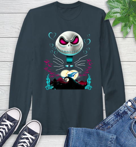 NFL Miami Dolphins Jack Skellington Sally The Nightmare Before Christmas Football Long Sleeve T-Shirt 9