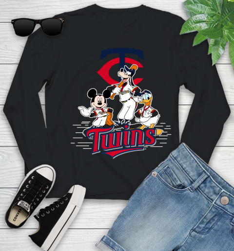 MLB Minnesota Twins Mickey Mouse Donald Duck Goofy Baseball T Shirt Youth Long Sleeve