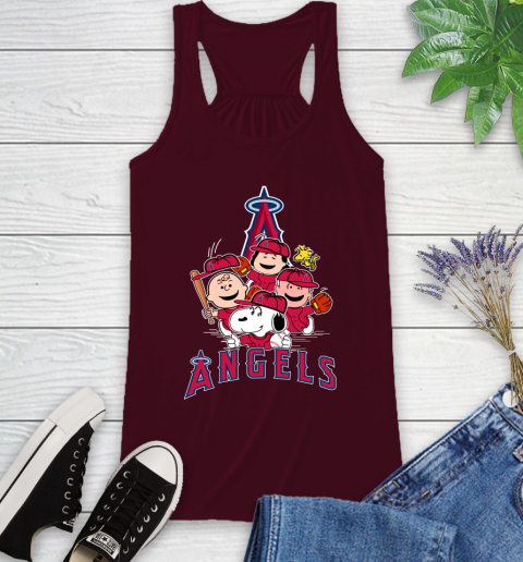 MLB Los Angeles Angels Snoopy Charlie Brown Woodstock The Peanuts Movie Baseball T Shirt_000 Racerback Tank 2