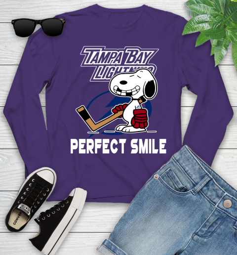 NHL Tampa Bay Lightning Snoopy Perfect Smile The Peanuts Movie Hockey T Shirt Youth Long Sleeve 4