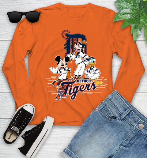 MLB Detroit Tigers Mickey Mouse Donald Duck Goofy Baseball T Shirt Youth Long Sleeve 3