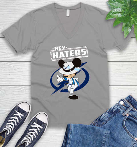 NHL Hey Haters Mickey Hockey Sports Tampa Bay Lightning V-Neck T-Shirt 3