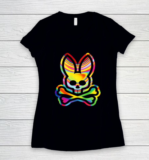 Psychedelic Bunny Psycho Bunny Women's V-Neck T-Shirt