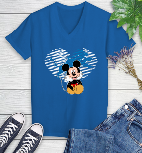 NFL Detroit Lions The Heart Mickey Mouse Disney Football T Shirt_000 Women's V-Neck T-Shirt 10