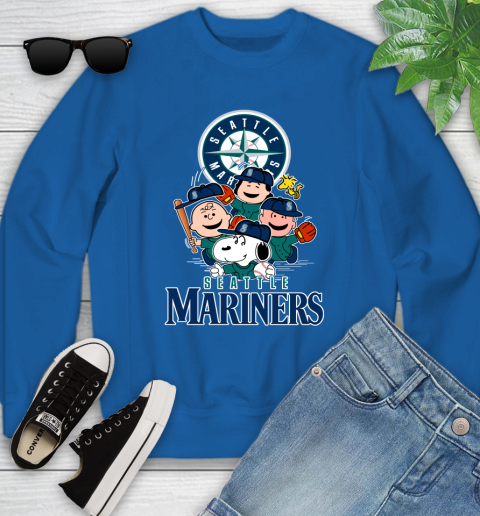MLB Seattle Mariners Snoopy Charlie Brown Woodstock The Peanuts Movie Baseball T Shirt_000 Youth Sweatshirt 7