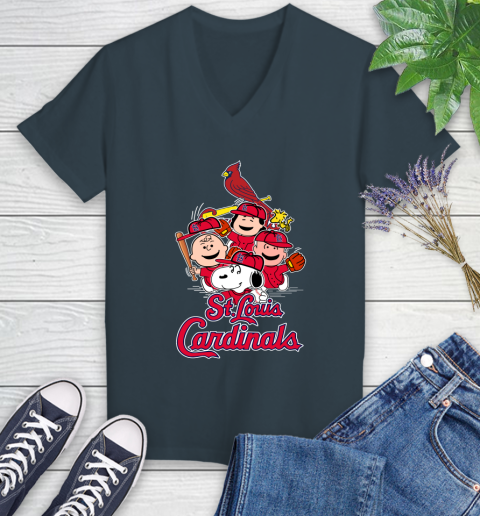 MLB St.Louis Cardinals Snoopy Charlie Brown Woodstock The Peanuts Movie Baseball T Shirt_000 Women's V-Neck T-Shirt 8